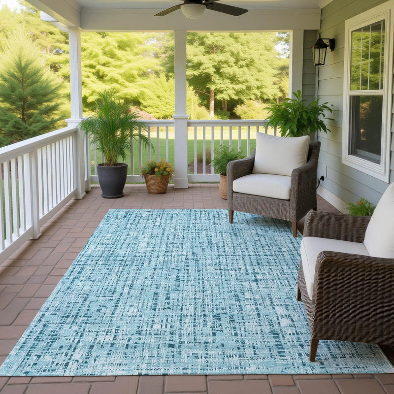10' X 14' Aqua And Teal Blue Abstract Washable Indoor Outdoor Area Rug Homeroots Outdoor