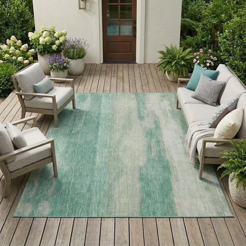 10' X 14' Aqua And Teal Blue Abstract Washable Indoor Outdoor Area Rug Homeroots Outdoor