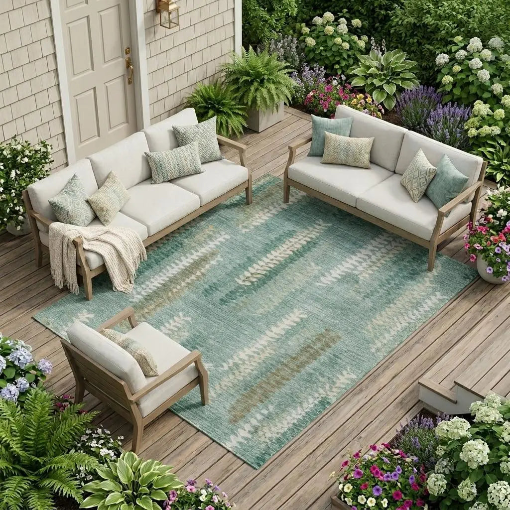 10' X 14' Aqua And Teal Blue Abstract Washable Indoor Outdoor Area Rug Homeroots Outdoor
