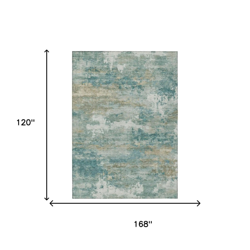 10' X 14' Aqua And Teal Blue Abstract Washable Indoor Outdoor Area Rug Homeroots Outdoor