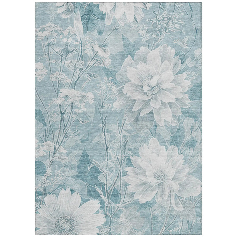 10' X 14' Aqua And Teal Blue Floral Washable Indoor Outdoor Area Rug Homeroots Outdoor