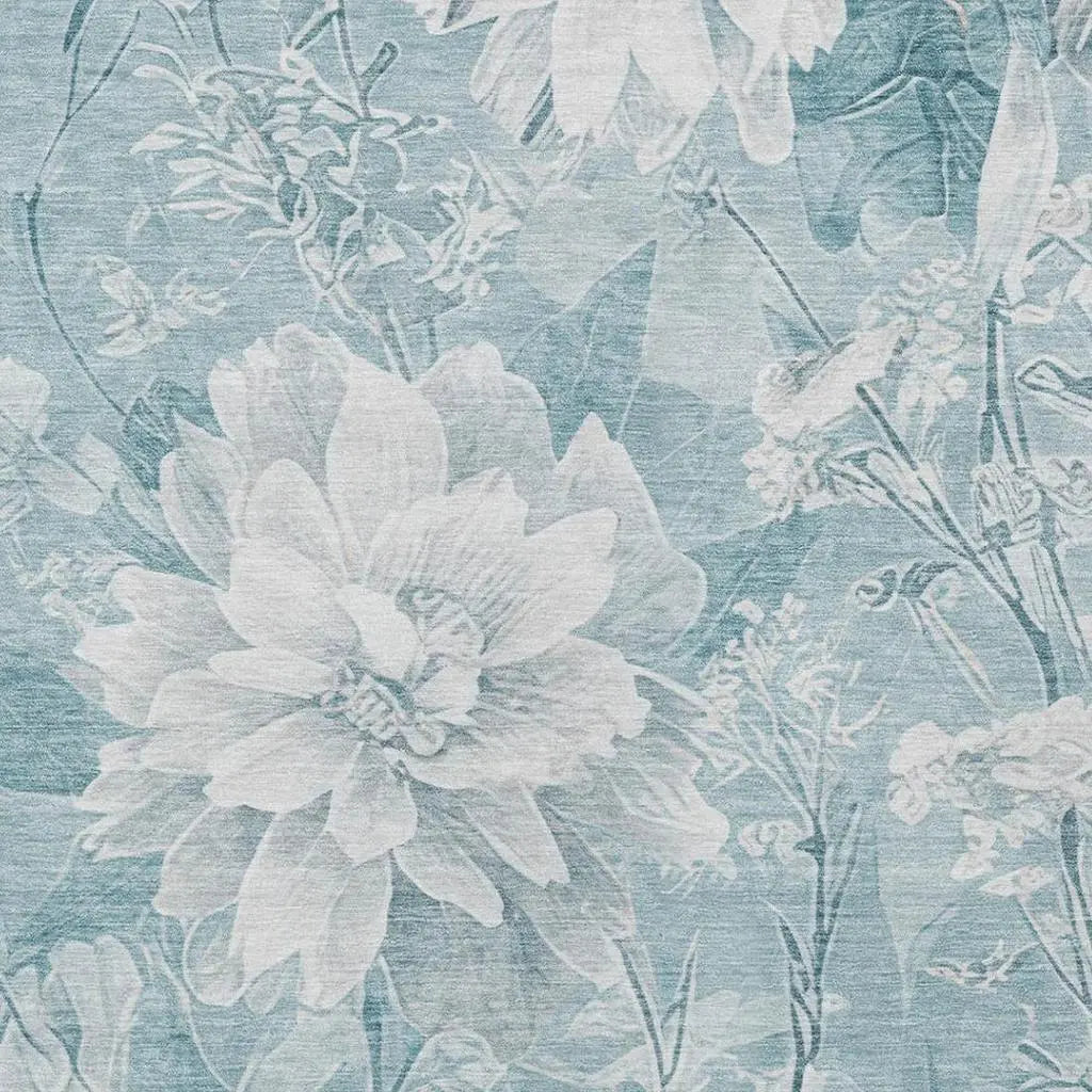10' X 14' Aqua And Teal Blue Floral Washable Indoor Outdoor Area Rug Homeroots Outdoor