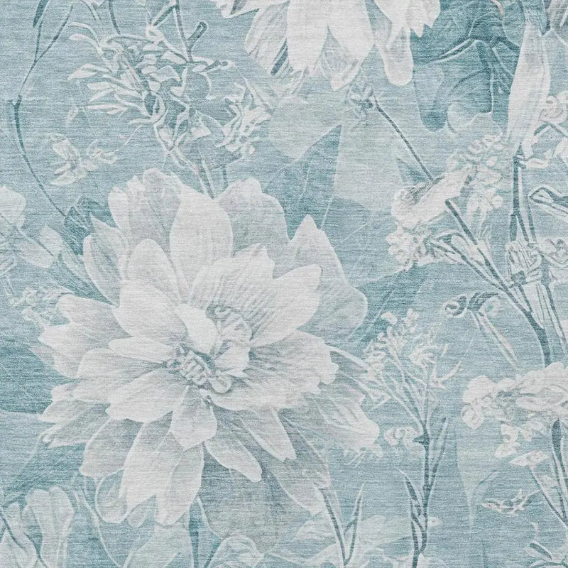 10' X 14' Aqua And Teal Blue Floral Washable Indoor Outdoor Area Rug Homeroots Outdoor