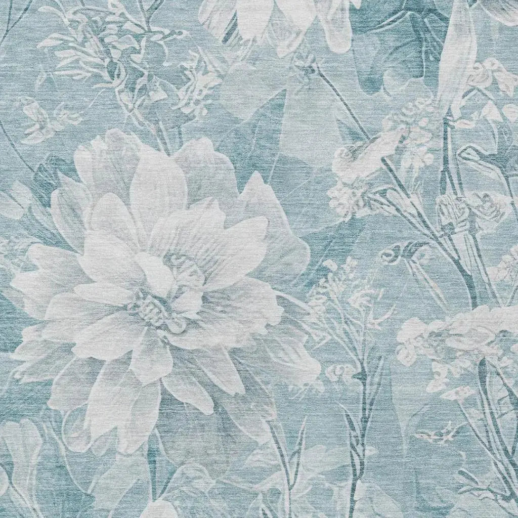 10' X 14' Aqua And Teal Blue Floral Washable Indoor Outdoor Area Rug Homeroots Outdoor