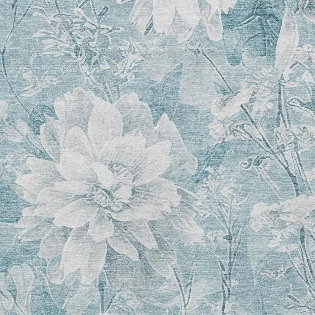 10' X 14' Aqua And Teal Blue Floral Washable Indoor Outdoor Area Rug Homeroots Outdoor