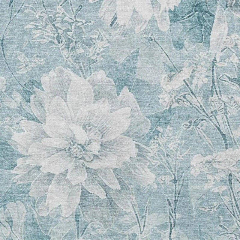 10' X 14' Aqua And Teal Blue Floral Washable Indoor Outdoor Area Rug Homeroots Outdoor