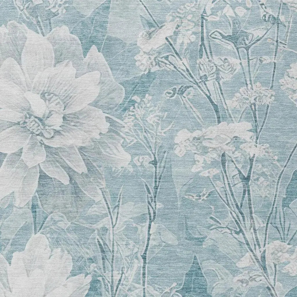 10' X 14' Aqua And Teal Blue Floral Washable Indoor Outdoor Area Rug Homeroots Outdoor