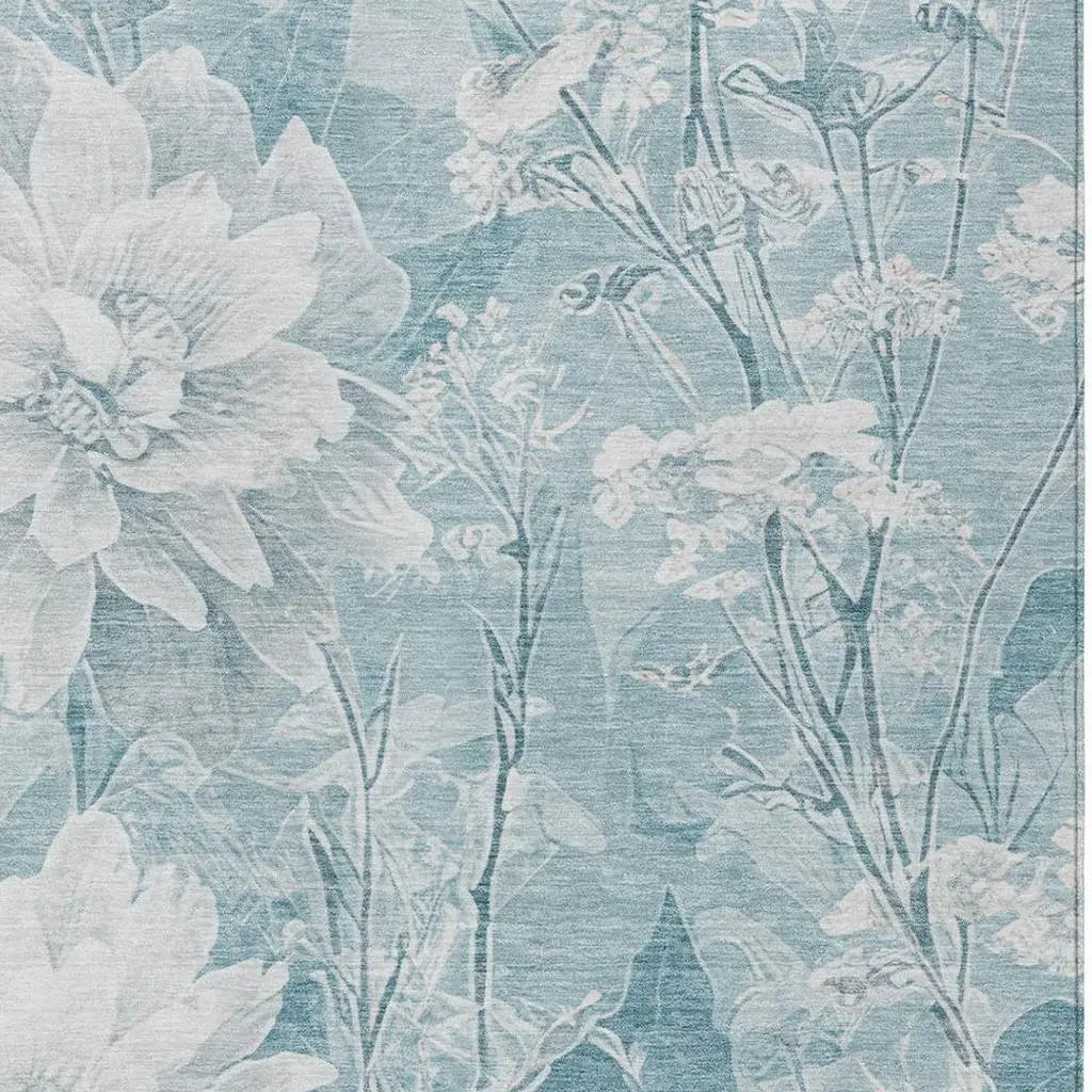 10' X 14' Aqua And Teal Blue Floral Washable Indoor Outdoor Area Rug Homeroots Outdoor