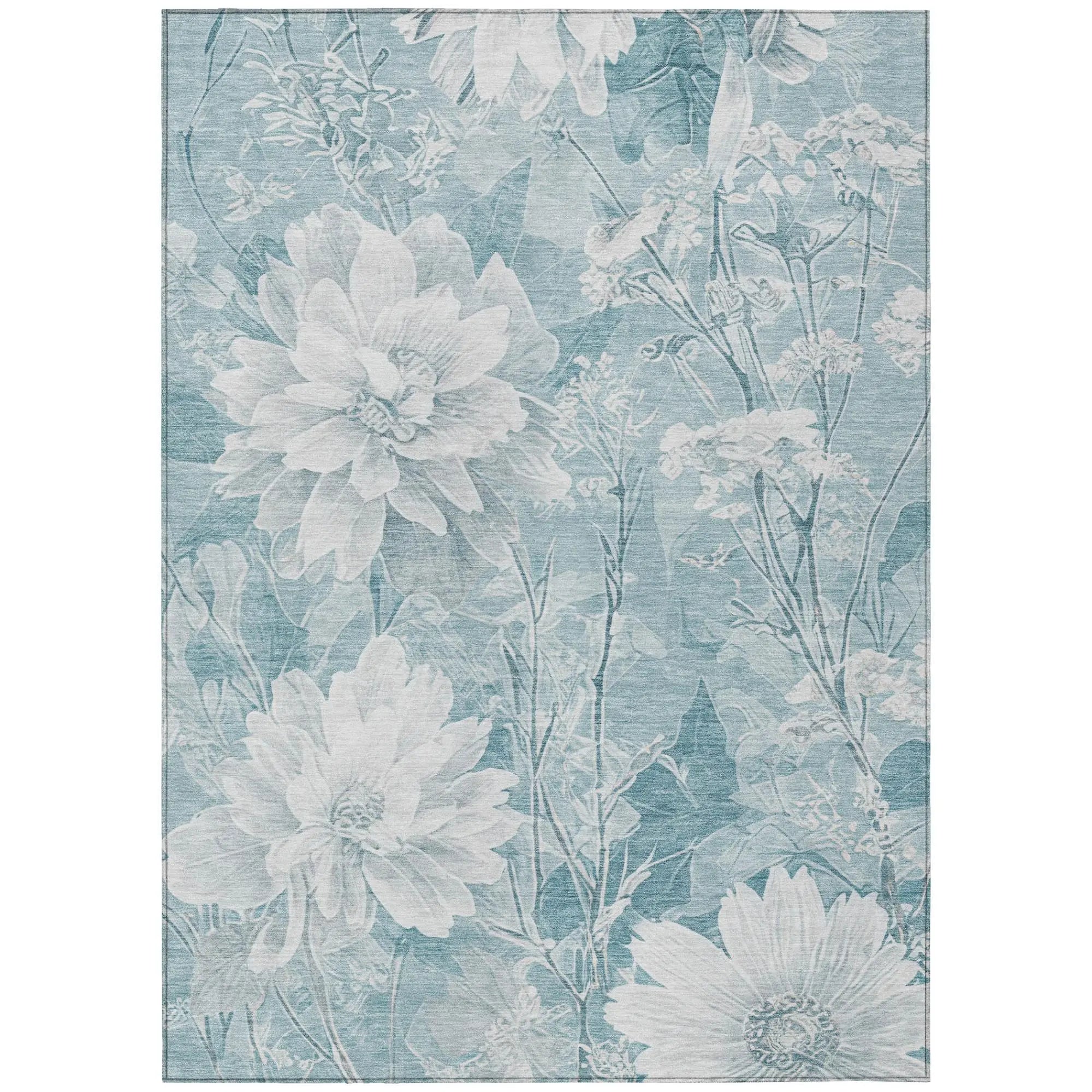 10' X 14' Aqua And Teal Blue Floral Washable Indoor Outdoor Area Rug Homeroots Outdoor