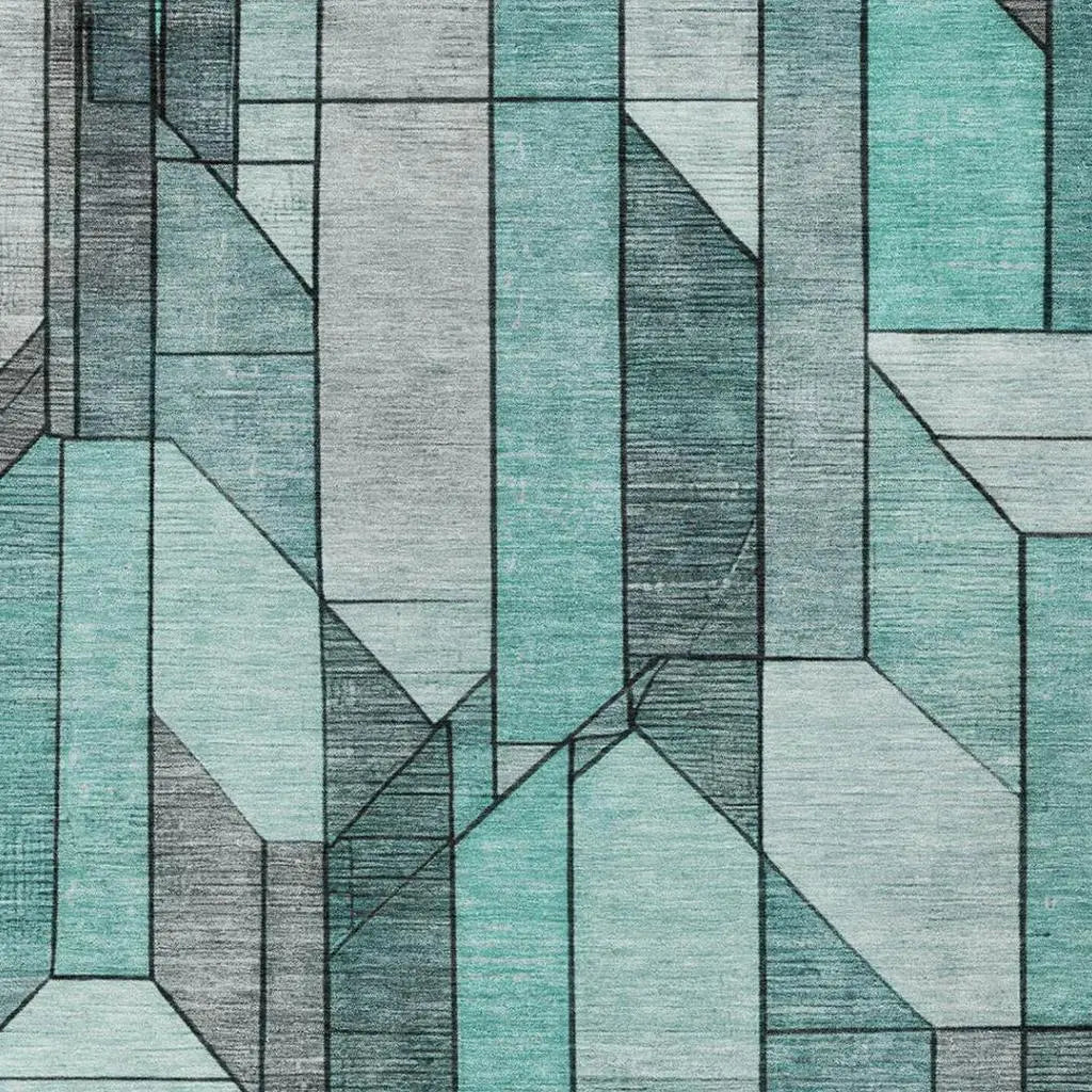 10' X 14' Aqua And Teal Blue Geometric Washable Indoor Outdoor Area Rug Homeroots Outdoor