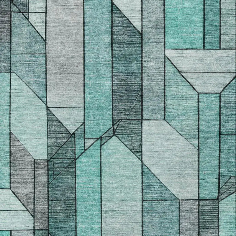 10' X 14' Aqua And Teal Blue Geometric Washable Indoor Outdoor Area Rug Homeroots Outdoor
