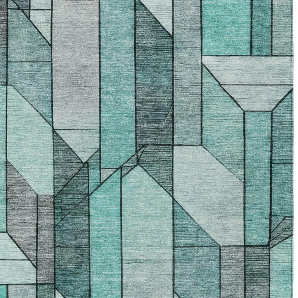 10' X 14' Aqua And Teal Blue Geometric Washable Indoor Outdoor Area Rug Homeroots Outdoor