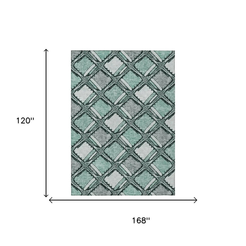 10' X 14' Aqua And Teal Blue Geometric Washable Indoor Outdoor Area Rug Homeroots Outdoor