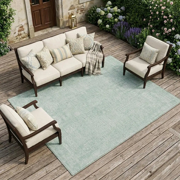 10' X 14' Aqua And Teal Blue Oriental Washable Indoor Outdoor Area Rug Homeroots Outdoor