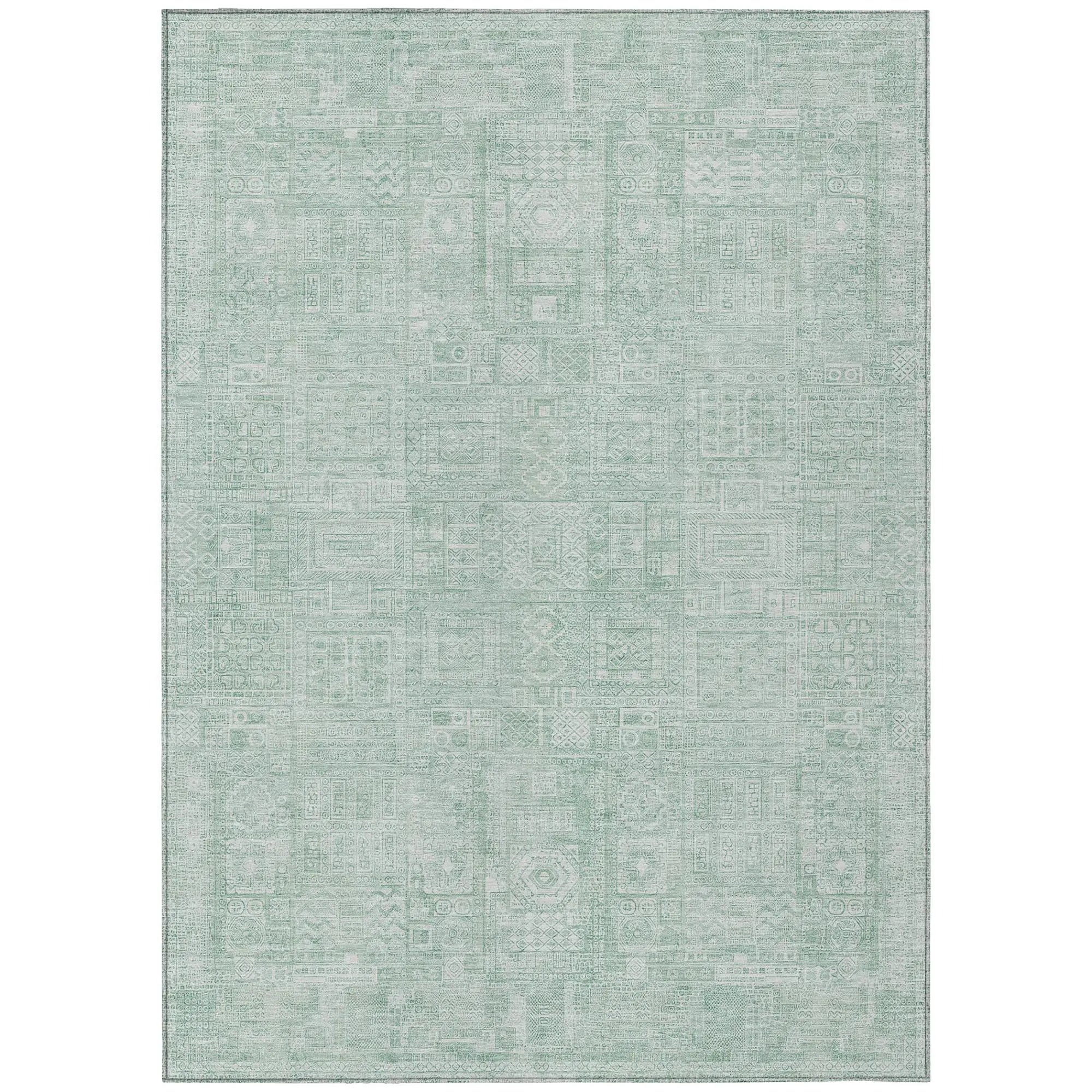 10' X 14' Aqua And Teal Blue Oriental Washable Indoor Outdoor Area Rug Homeroots Outdoor