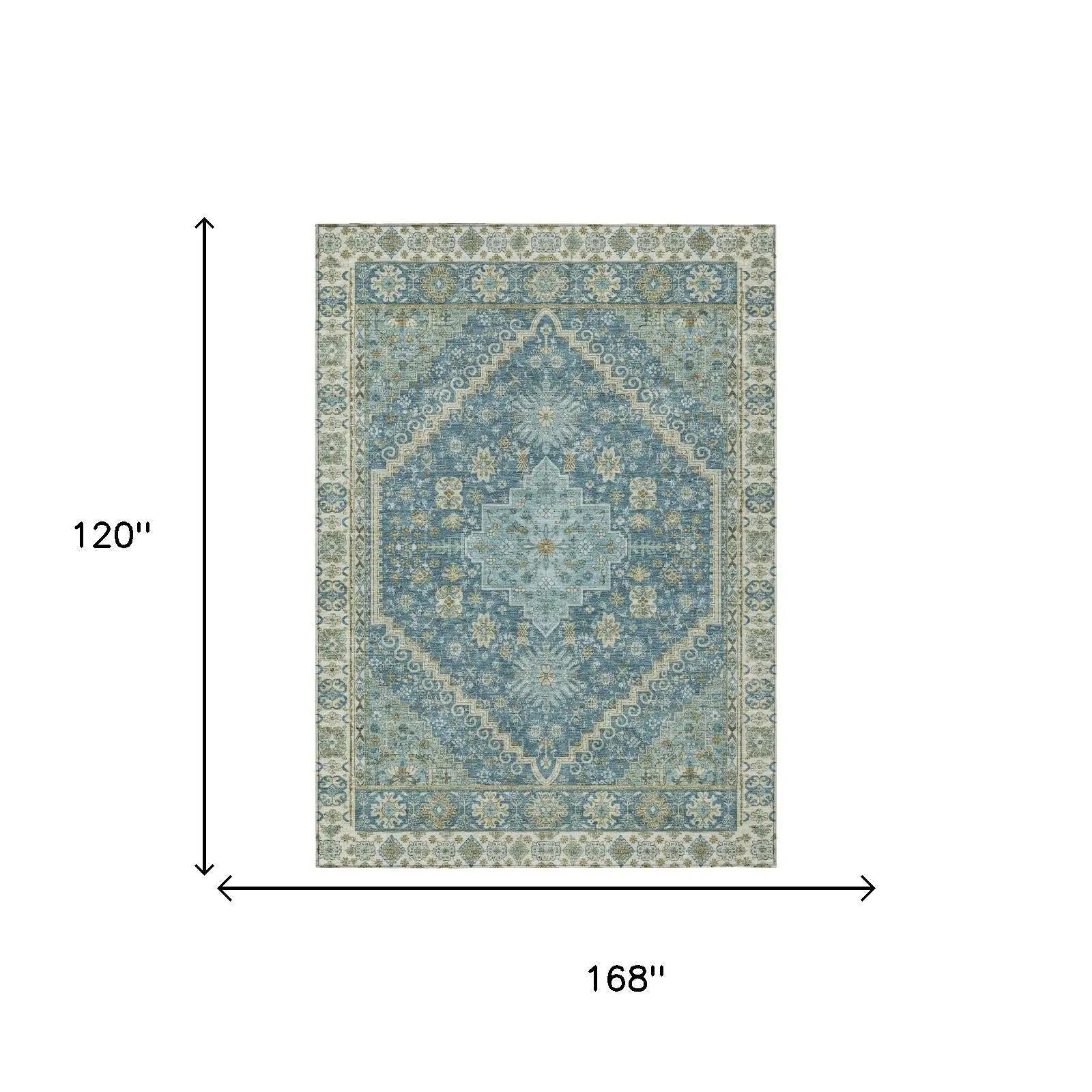 10' X 14' Aqua And Teal Blue Oriental Washable Indoor Outdoor Area Rug Homeroots Outdoor