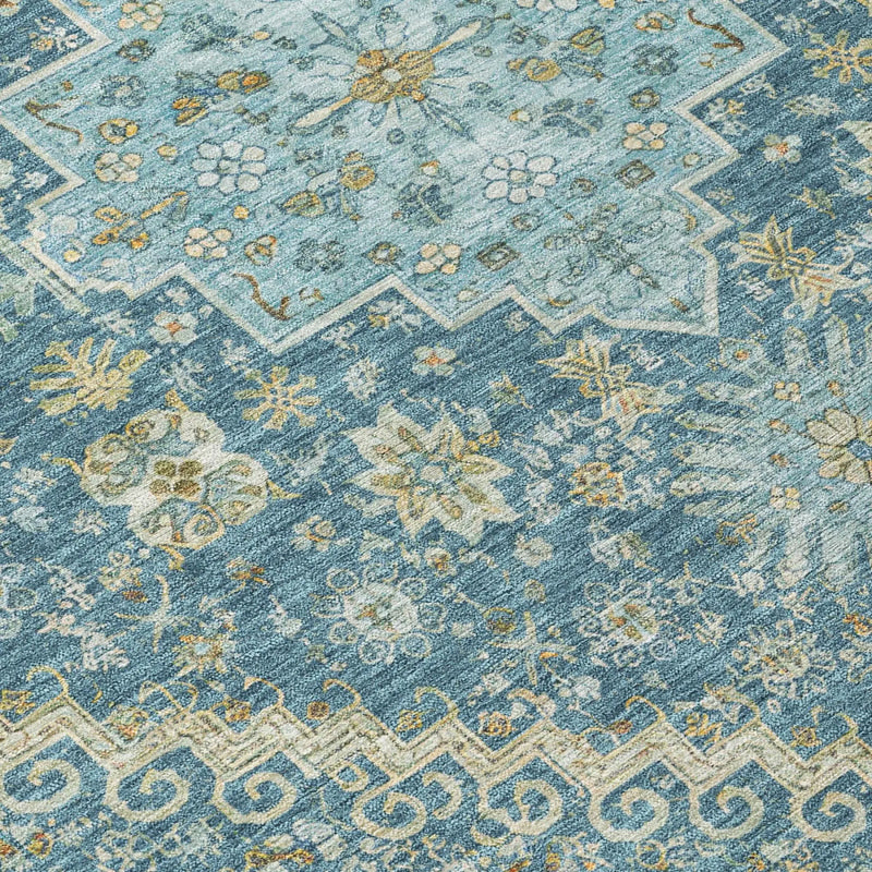 10' X 14' Aqua And Teal Blue Oriental Washable Indoor Outdoor Area Rug Homeroots Outdoor