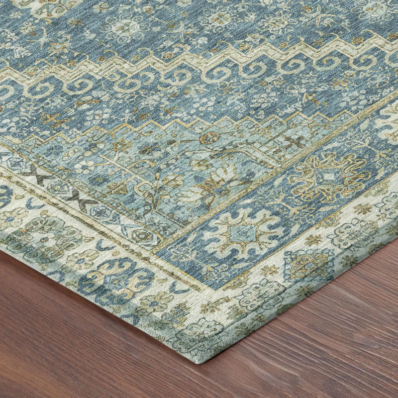 10' X 14' Aqua And Teal Blue Oriental Washable Indoor Outdoor Area Rug Homeroots Outdoor