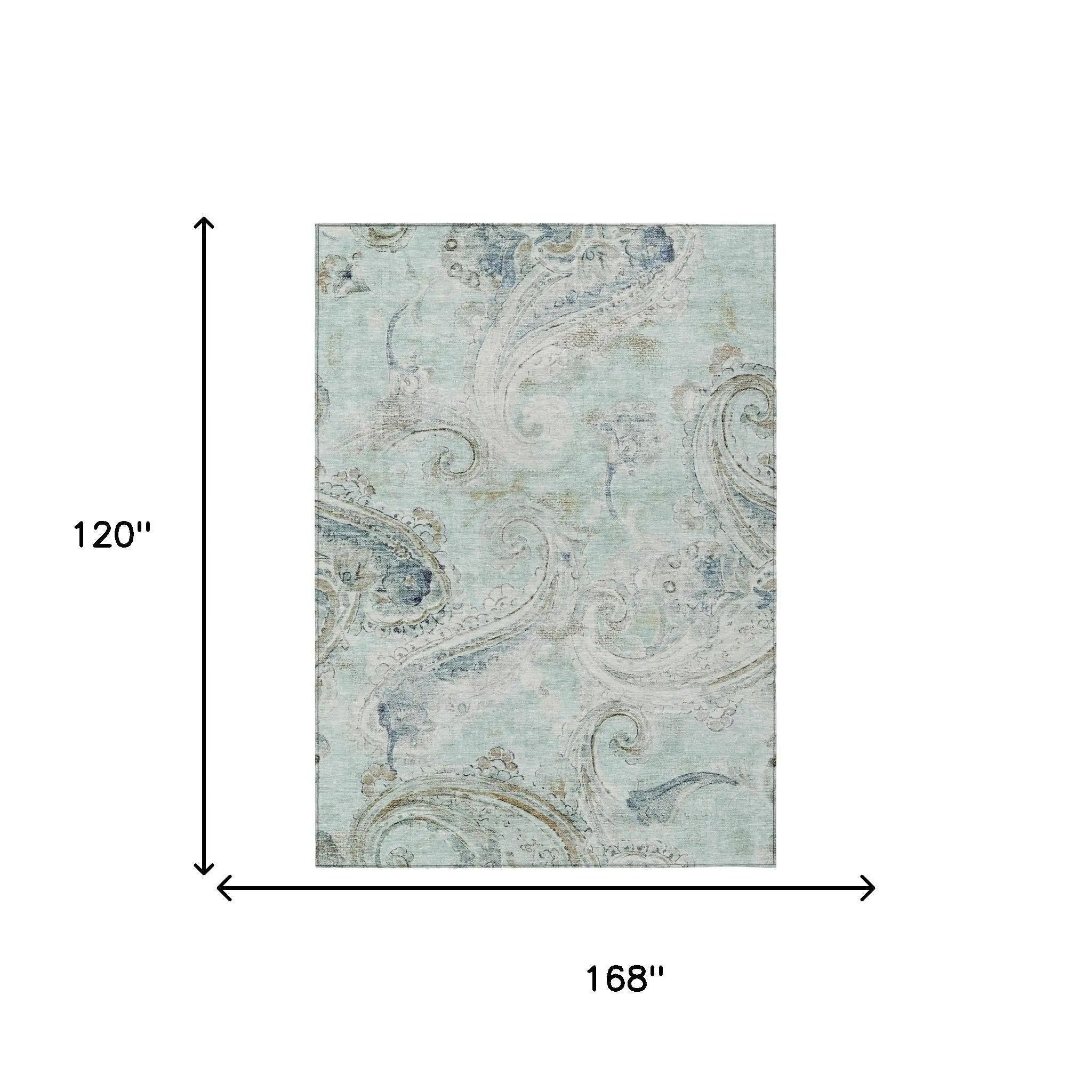 10' X 14' Aqua And Teal Blue Paisley Washable Indoor Outdoor Area Rug Homeroots Outdoor