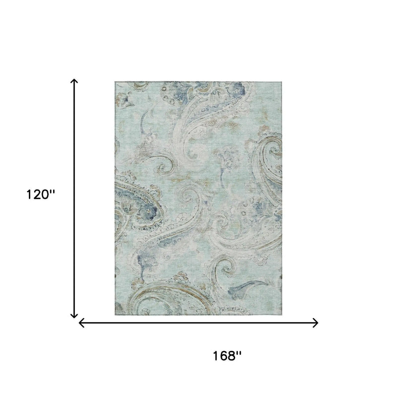 10' X 14' Aqua And Teal Blue Paisley Washable Indoor Outdoor Area Rug Homeroots Outdoor