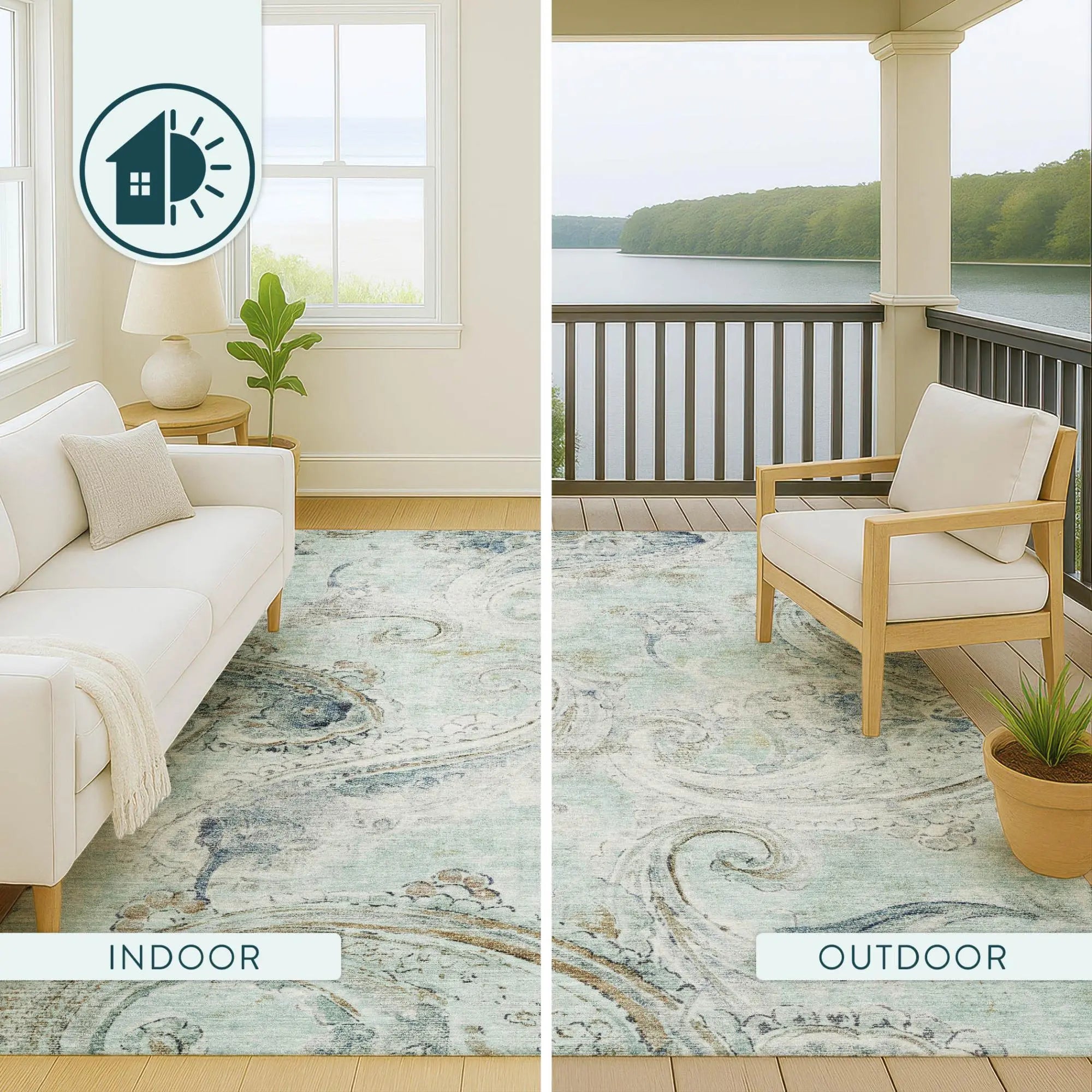 10' X 14' Aqua And Teal Blue Paisley Washable Indoor Outdoor Area Rug Homeroots Outdoor