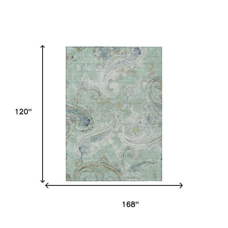 10' X 14' Aqua And Teal Blue Paisley Washable Indoor Outdoor Area Rug Homeroots Outdoor
