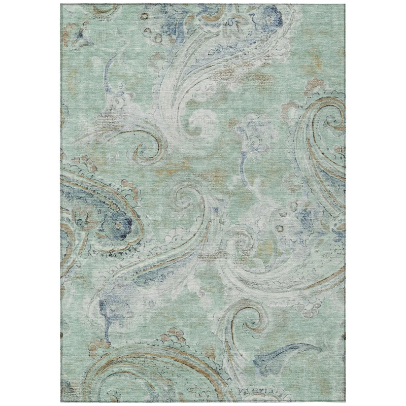 10' X 14' Aqua And Teal Blue Paisley Washable Indoor Outdoor Area Rug Homeroots Outdoor