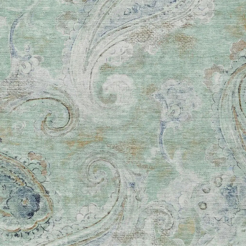 10' X 14' Aqua And Teal Blue Paisley Washable Indoor Outdoor Area Rug Homeroots Outdoor
