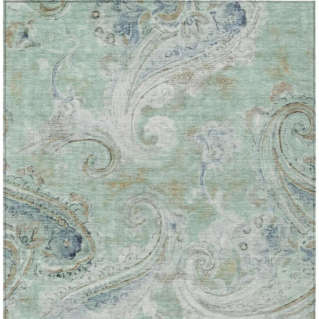 10' X 14' Aqua And Teal Blue Paisley Washable Indoor Outdoor Area Rug Homeroots Outdoor
