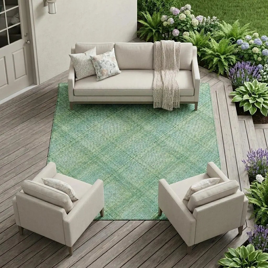 10' X 14' Aqua And Teal Blue Plaid Washable Indoor Outdoor Area Rug Homeroots Outdoor