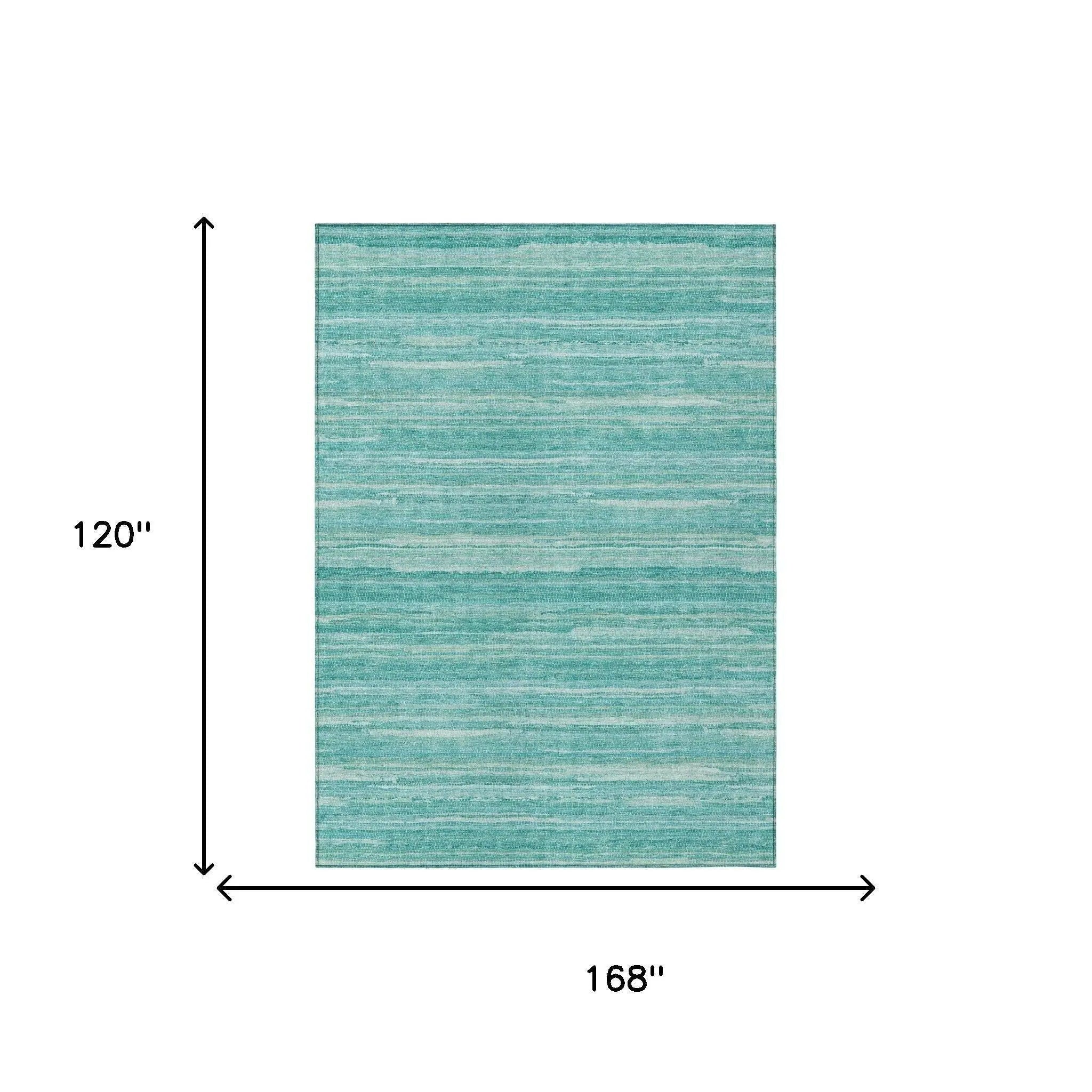 10' X 14' Aqua And Teal Blue Striped Washable Indoor Outdoor Area Rug Homeroots Outdoor