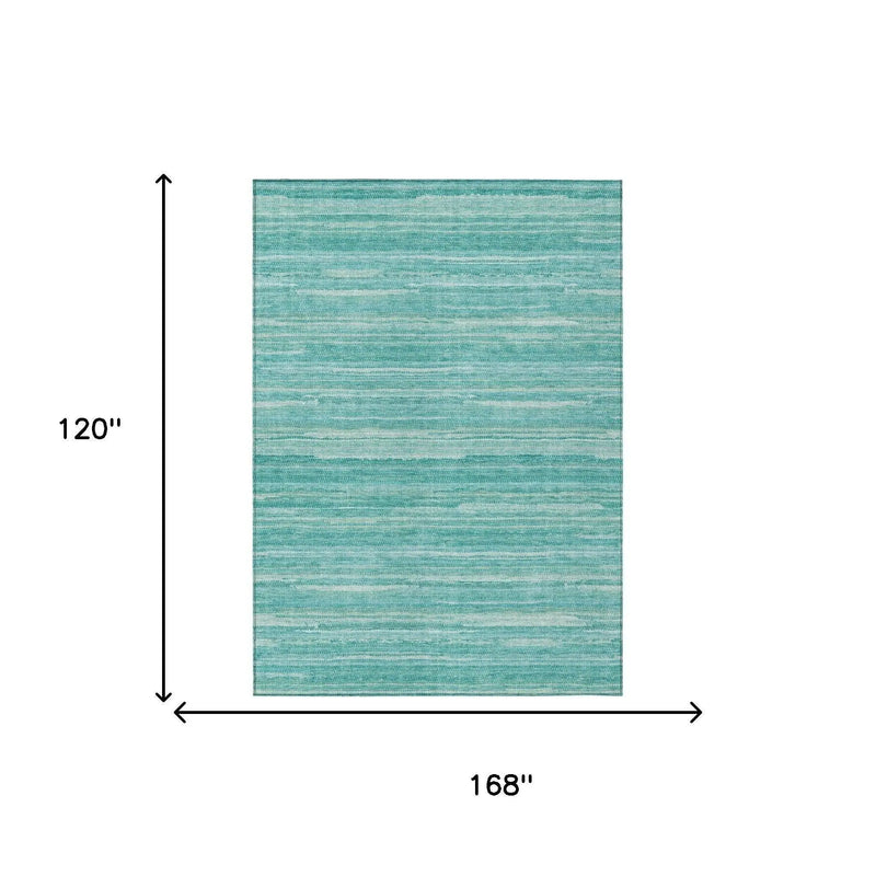 10' X 14' Aqua And Teal Blue Striped Washable Indoor Outdoor Area Rug Homeroots Outdoor
