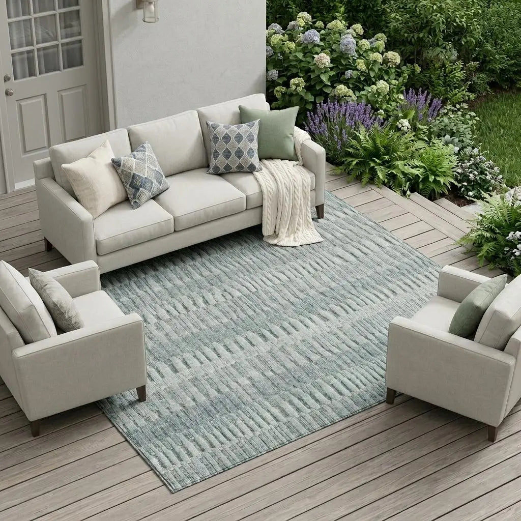 10' X 14' Aqua And Teal Blue Striped Washable Indoor Outdoor Area Rug Homeroots Outdoor