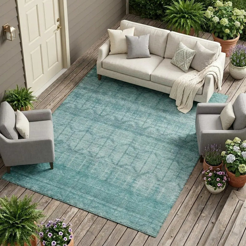 10' X 14' Aqua And Teal Blue Tribal Washable Indoor Outdoor Area Rug Homeroots Outdoor