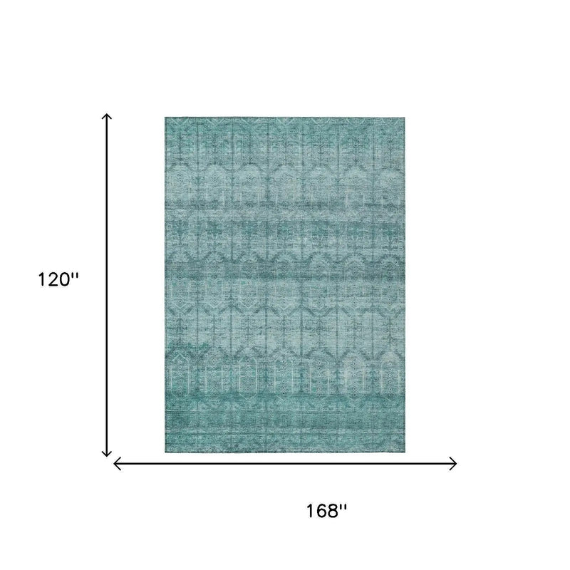 10' X 14' Aqua And Teal Blue Tribal Washable Indoor Outdoor Area Rug Homeroots Outdoor