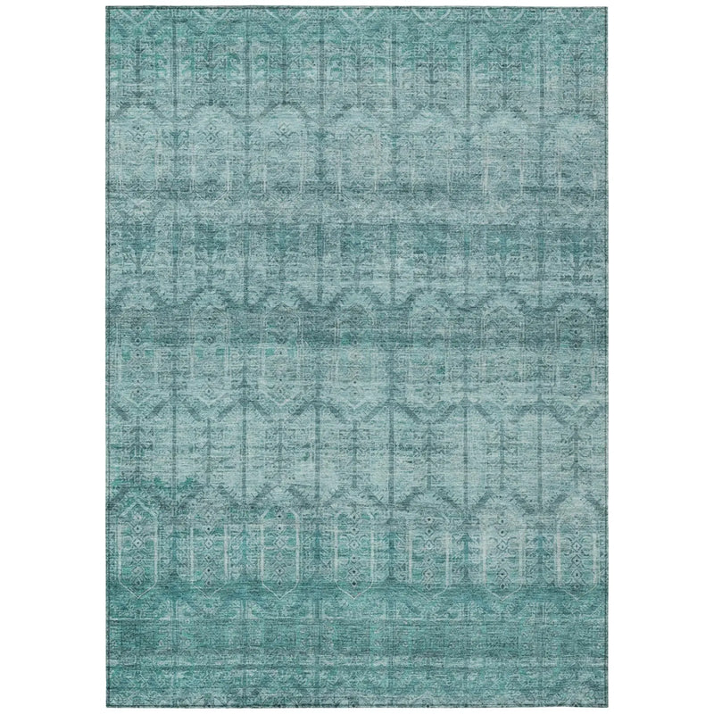 10' X 14' Aqua And Teal Blue Tribal Washable Indoor Outdoor Area Rug Homeroots Outdoor