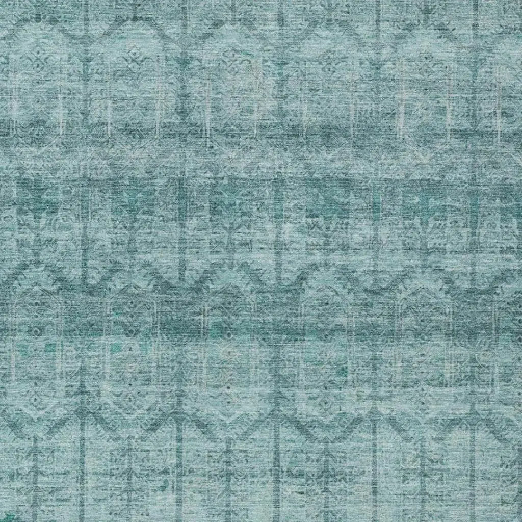10' X 14' Aqua And Teal Blue Tribal Washable Indoor Outdoor Area Rug Homeroots Outdoor