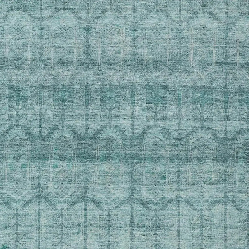 10' X 14' Aqua And Teal Blue Tribal Washable Indoor Outdoor Area Rug Homeroots Outdoor