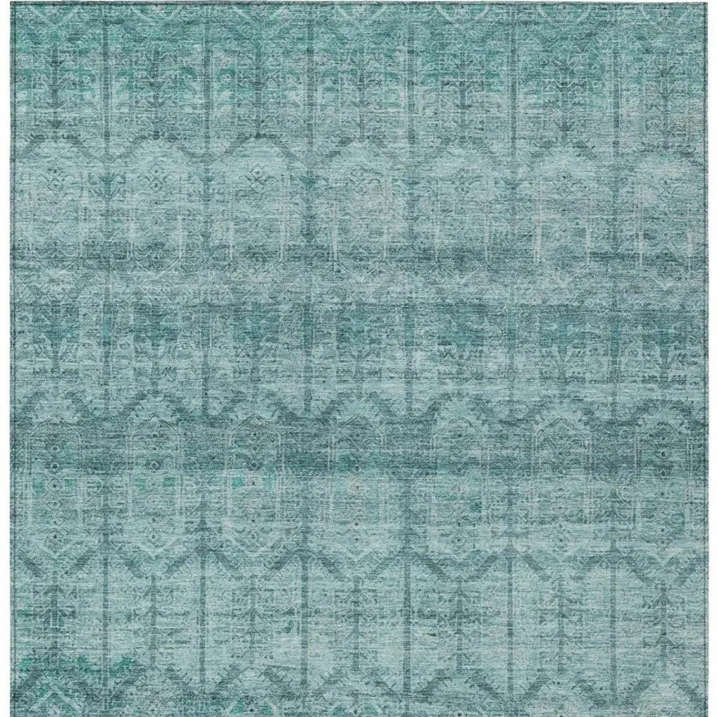 10' X 14' Aqua And Teal Blue Tribal Washable Indoor Outdoor Area Rug Homeroots Outdoor