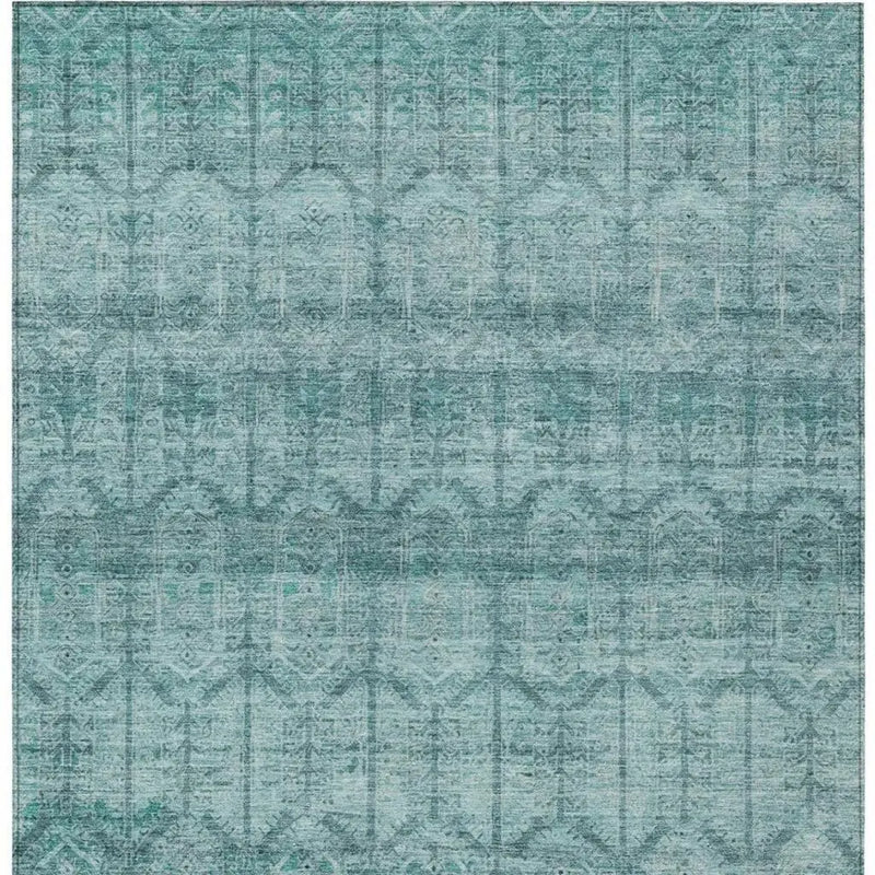10' X 14' Aqua And Teal Blue Tribal Washable Indoor Outdoor Area Rug Homeroots Outdoor