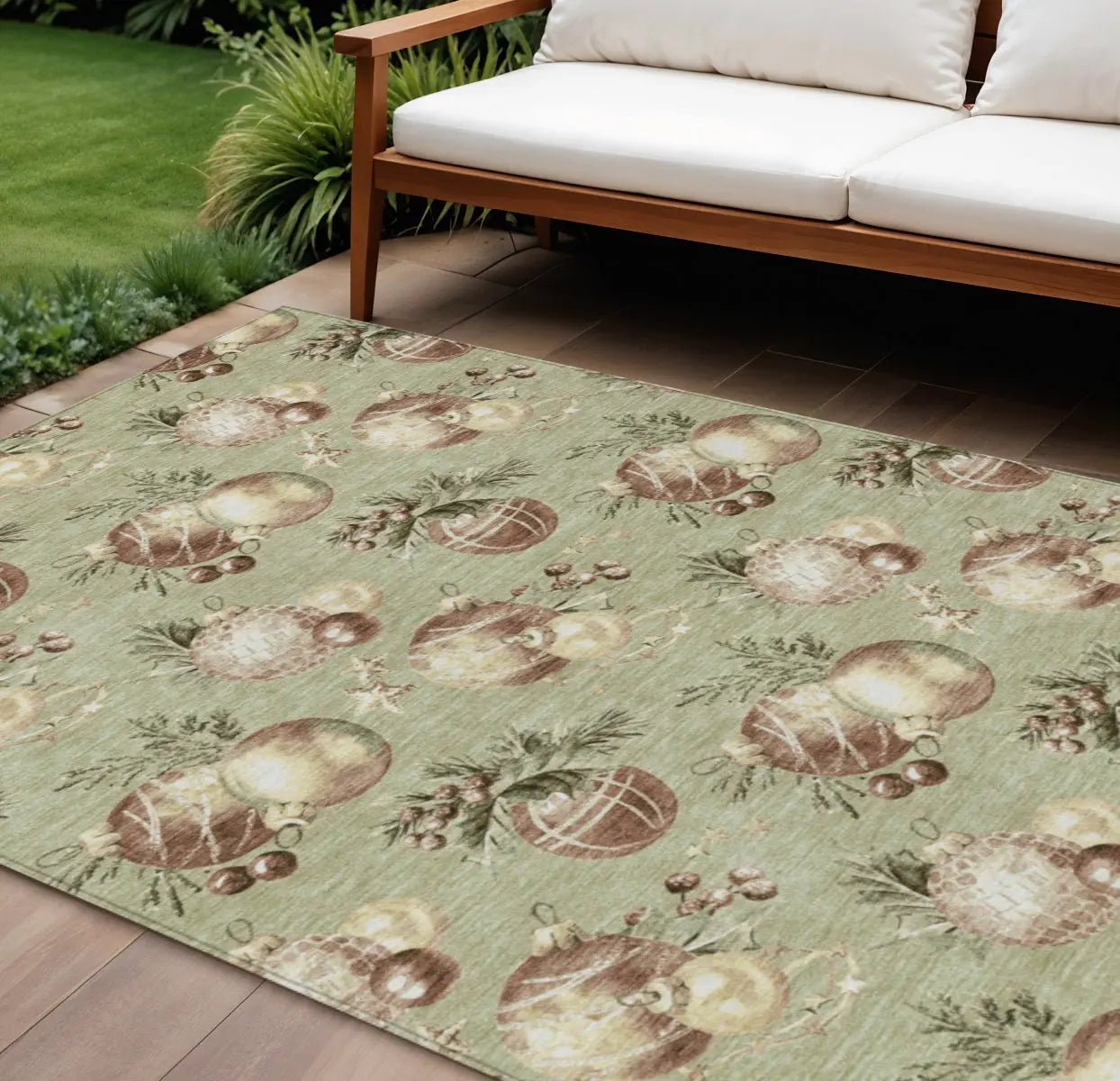10' X 14' Artichoke Green Brown And Beige Stars Washable Indoor Outdoor Area Rug Homeroots Outdoor