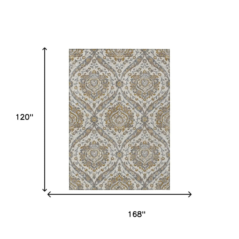 10' X 14' Beige And Blue Floral Washable Indoor Outdoor Area Rug Homeroots Outdoor