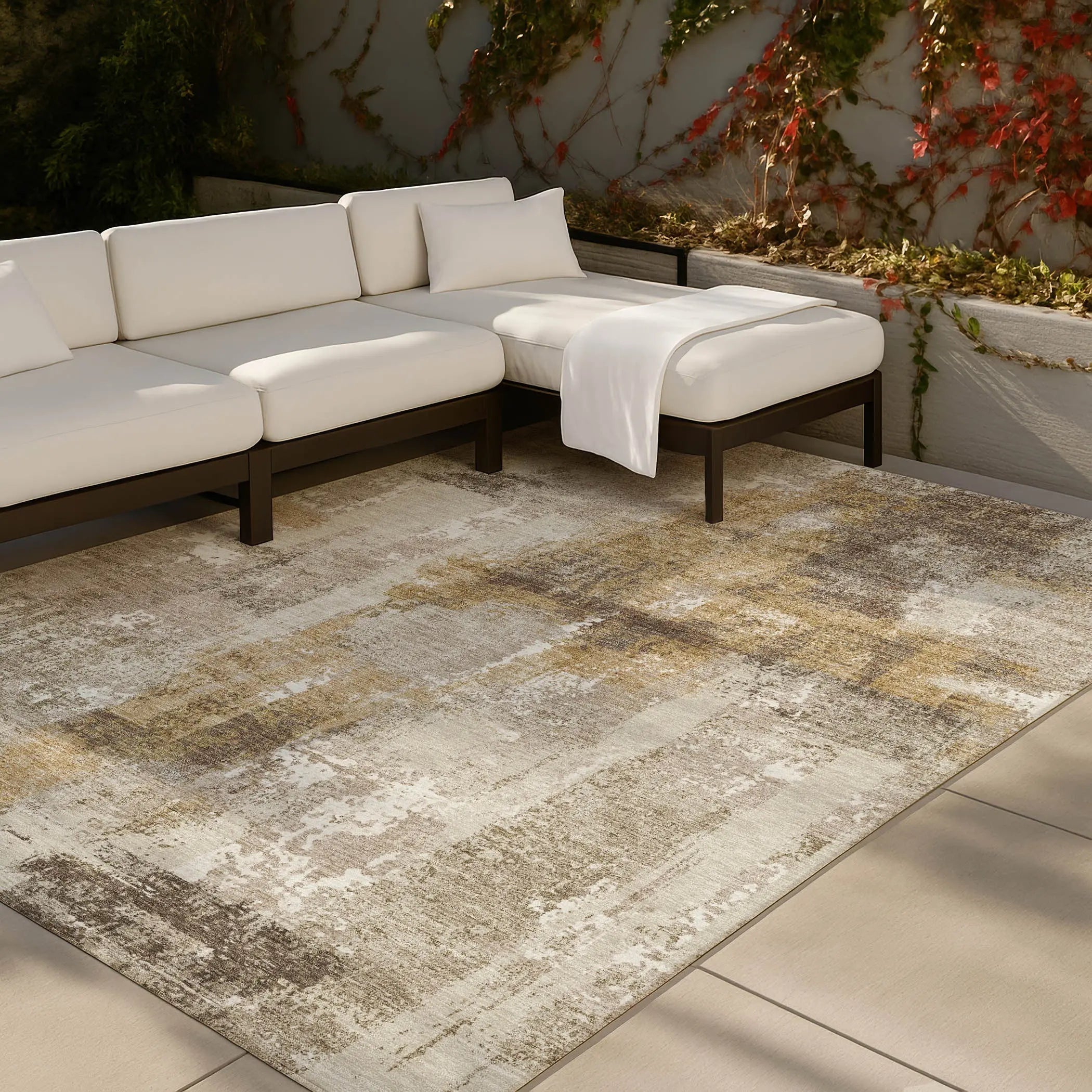10' X 14' Beige And Brown Abstract Washable Indoor Outdoor Area Rug Homeroots Outdoor