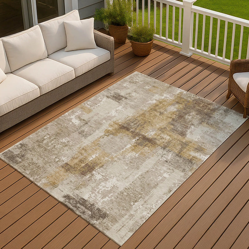 10' X 14' Beige And Brown Abstract Washable Indoor Outdoor Area Rug Homeroots Outdoor