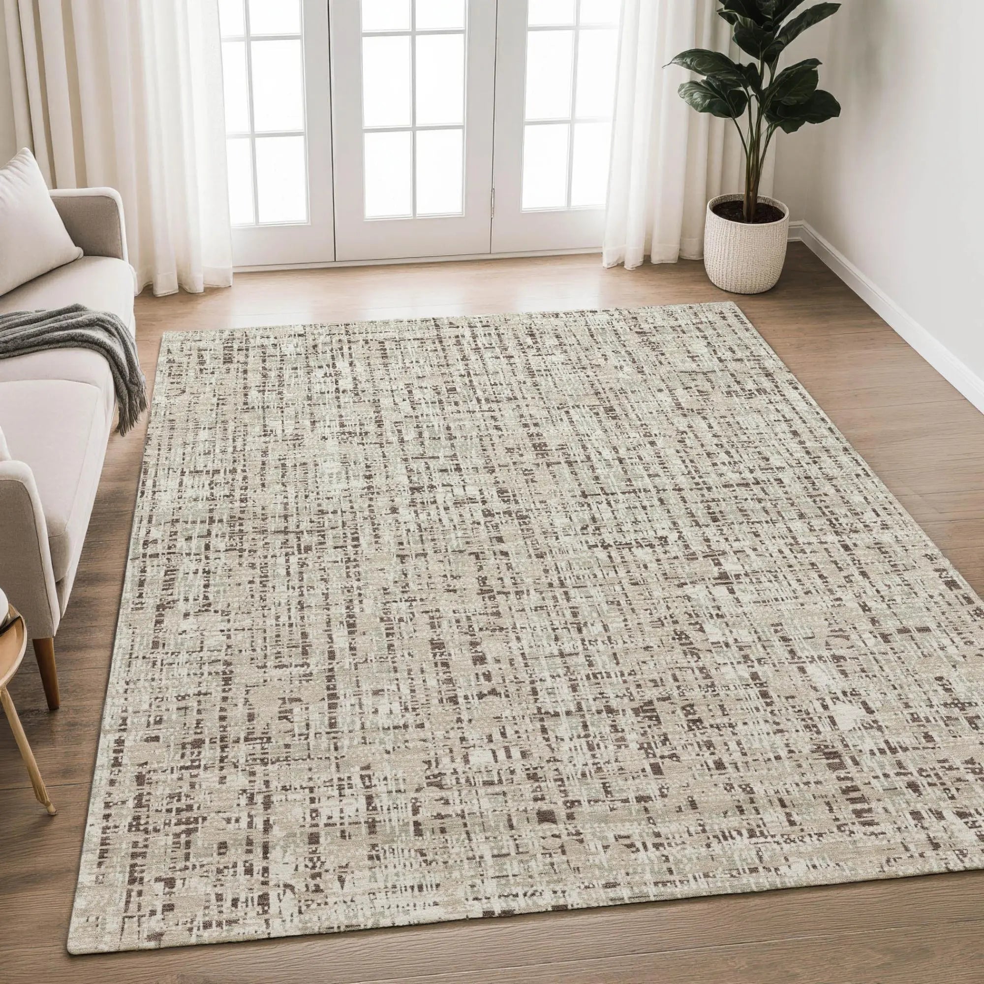 10' X 14' Beige And Brown Abstract Washable Indoor Outdoor Area Rug Homeroots Outdoor