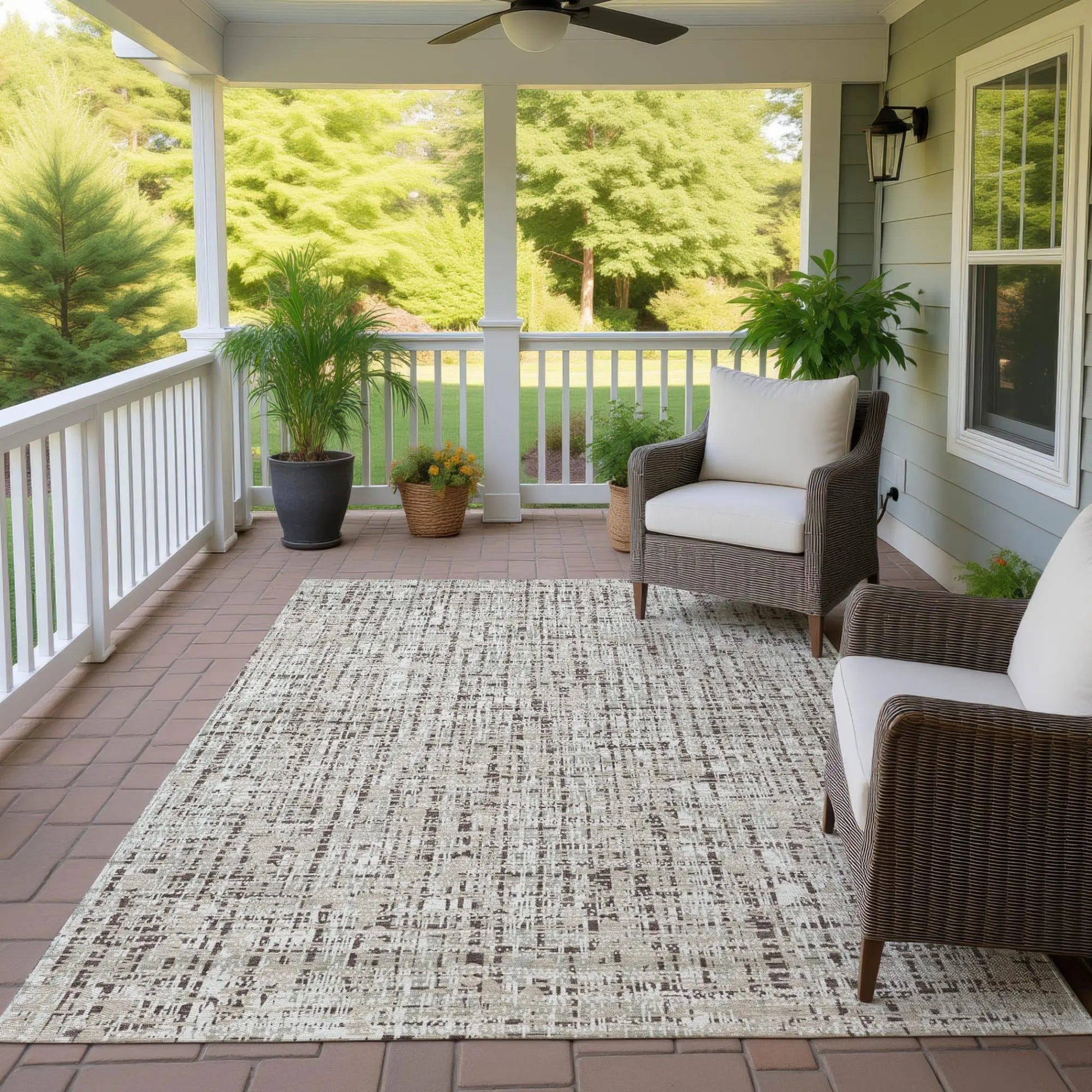10' X 14' Beige And Brown Abstract Washable Indoor Outdoor Area Rug Homeroots Outdoor