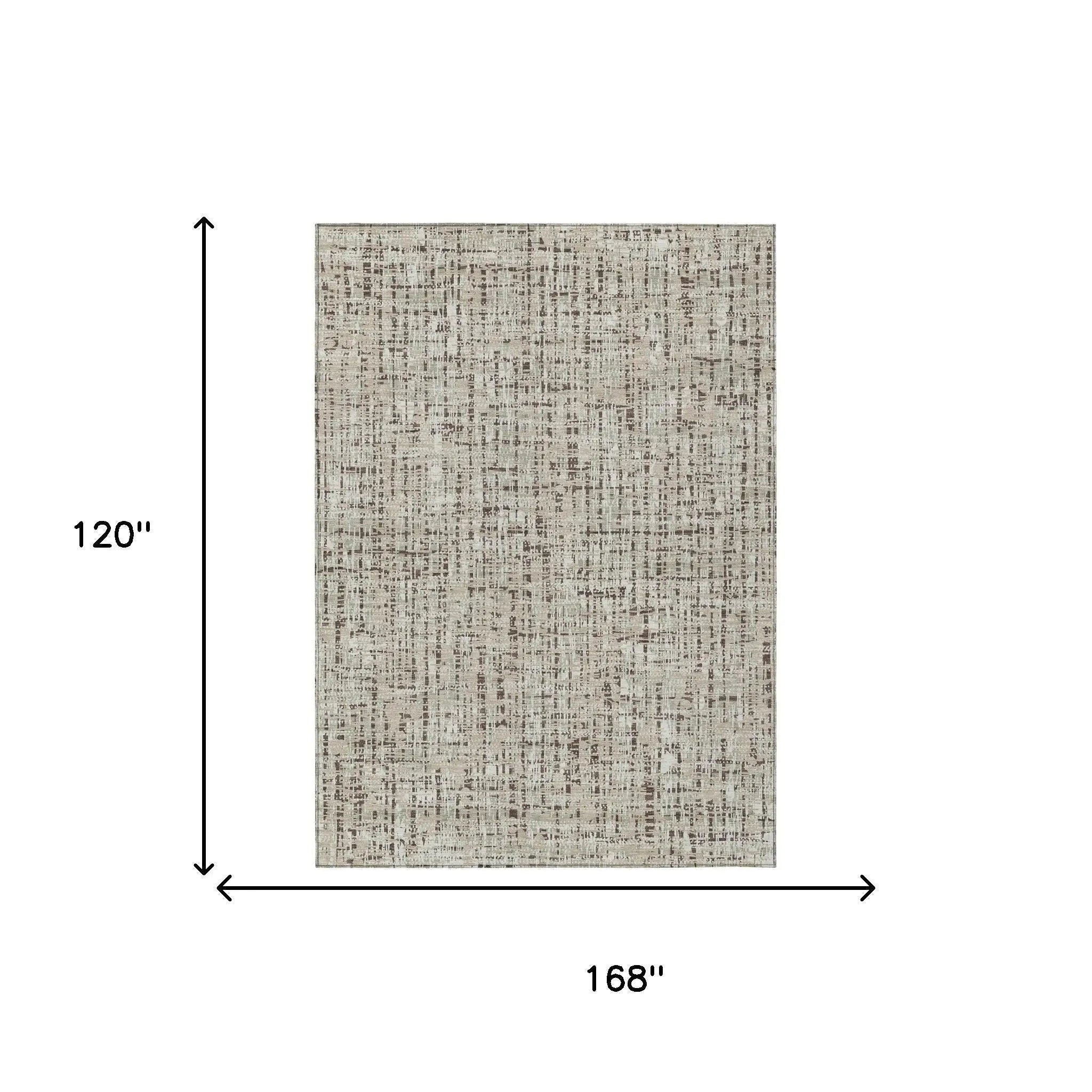 10' X 14' Beige And Brown Abstract Washable Indoor Outdoor Area Rug Homeroots Outdoor