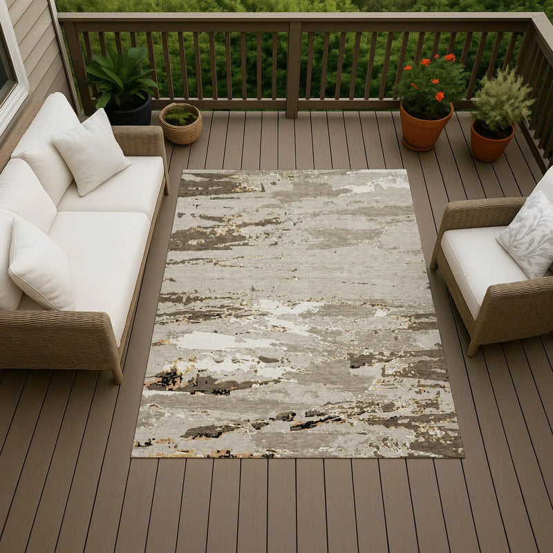 10' X 14' Beige And Brown Abstract Washable Indoor Outdoor Area Rug Homeroots Outdoor