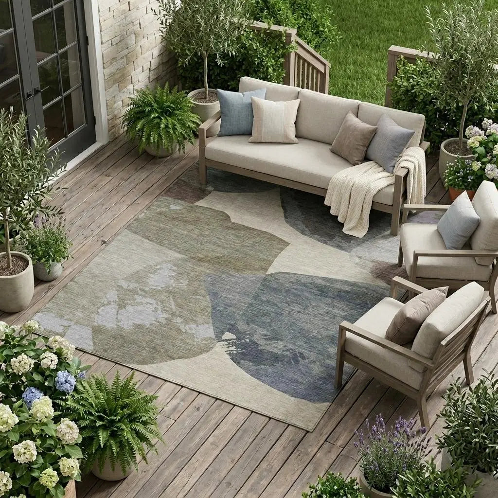 10' X 14' Beige And Brown Abstract Washable Indoor Outdoor Area Rug Homeroots Outdoor
