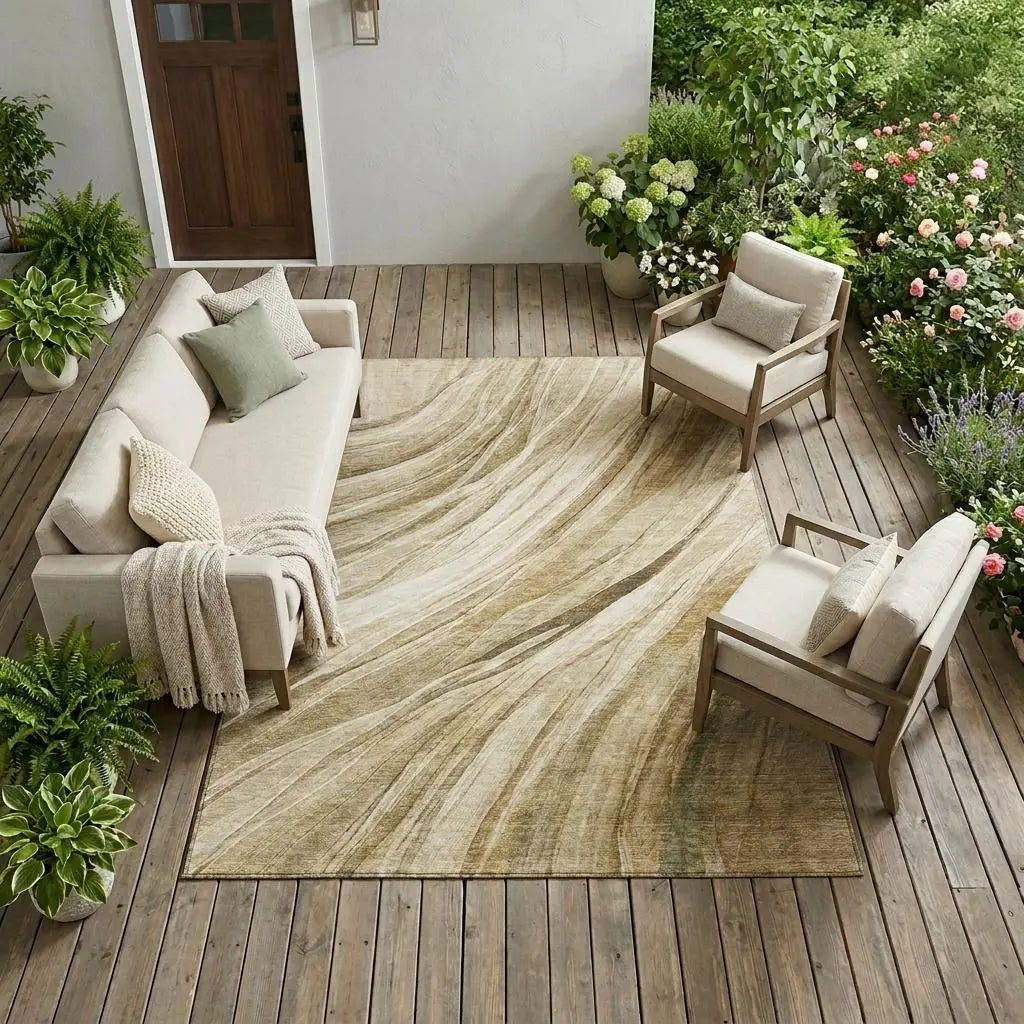 10' X 14' Beige And Brown Abstract Washable Indoor Outdoor Area Rug Homeroots Outdoor